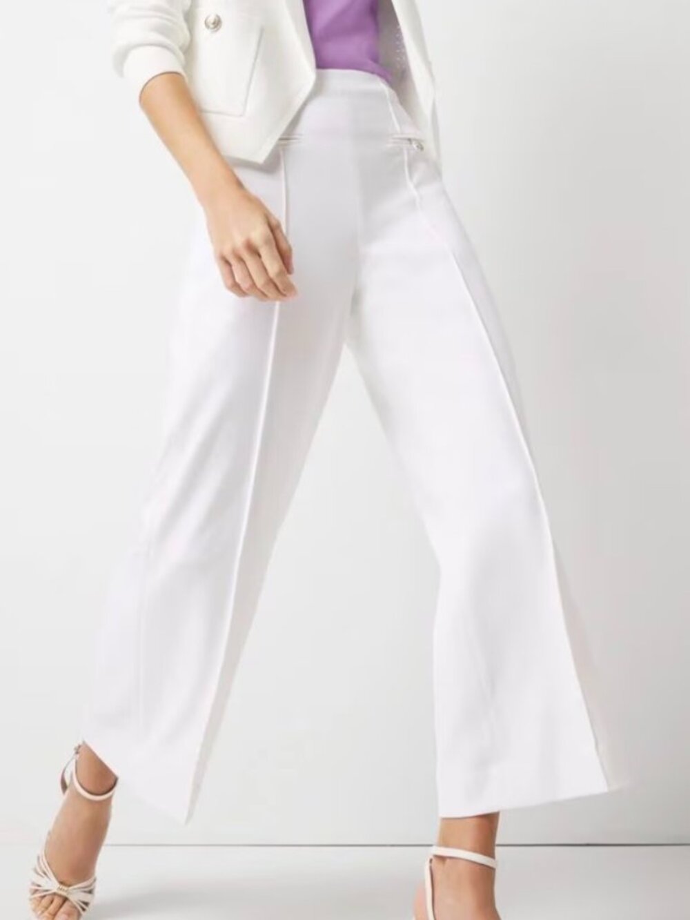 White House Black Market Wide Leg Crop Pants White High Rise Trouser Size 8S